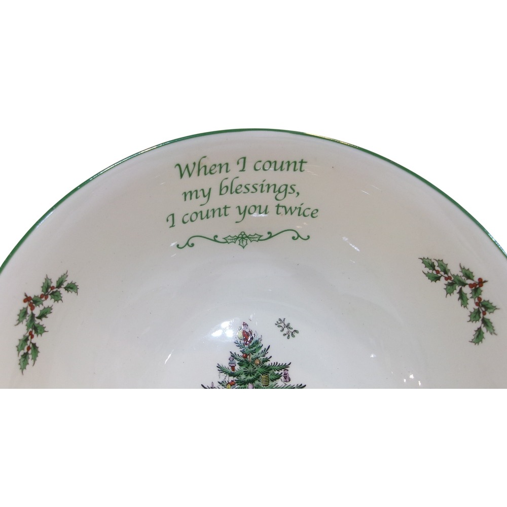 Spode Christmas Tree Serving Bowl Count My Blessings England S3324-A3 Green Rim - Picture 2 of 3